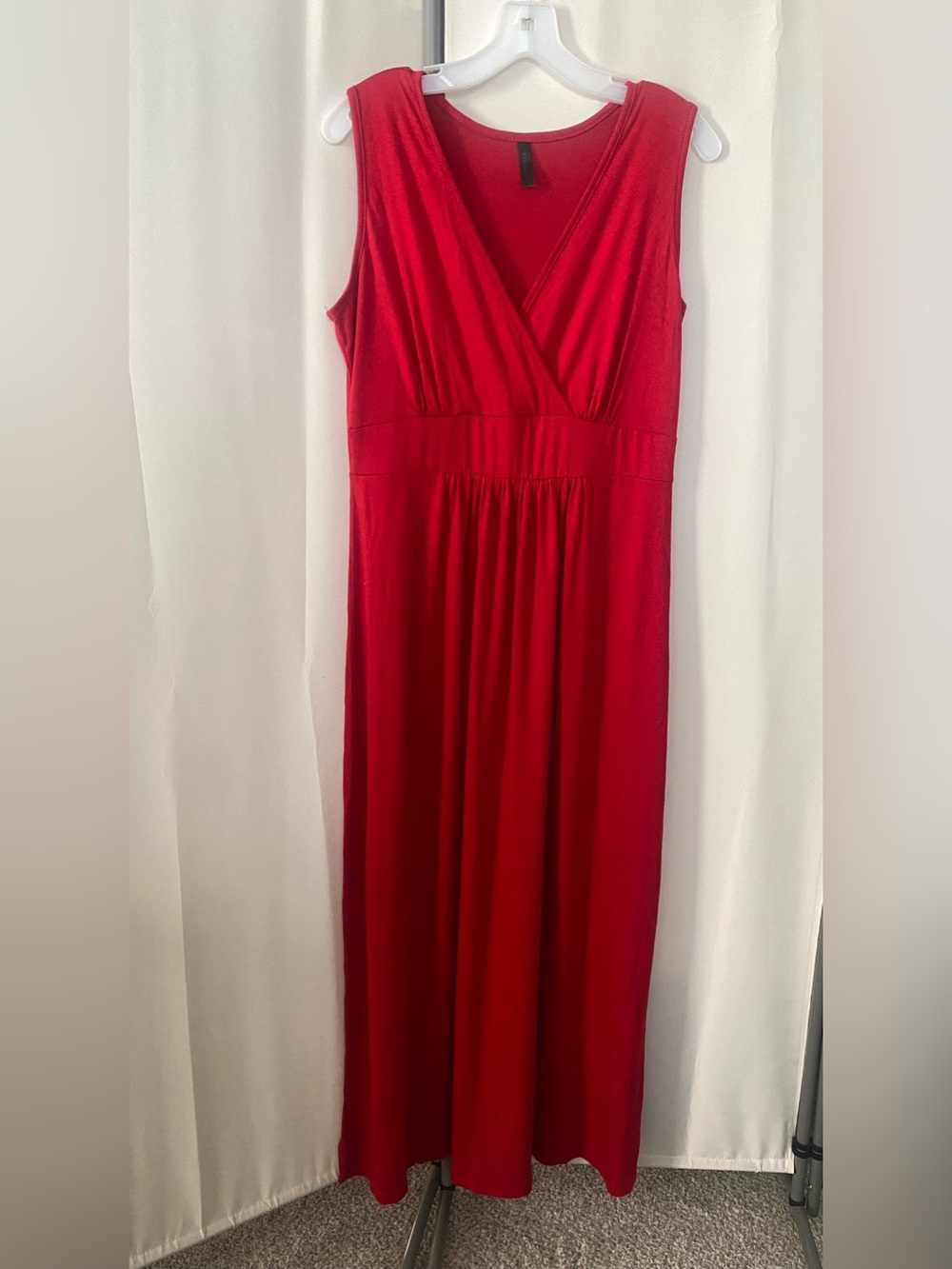 Women’s Red Sleeveless Deep V Neck Maxi Dress XL Stretchy Casual